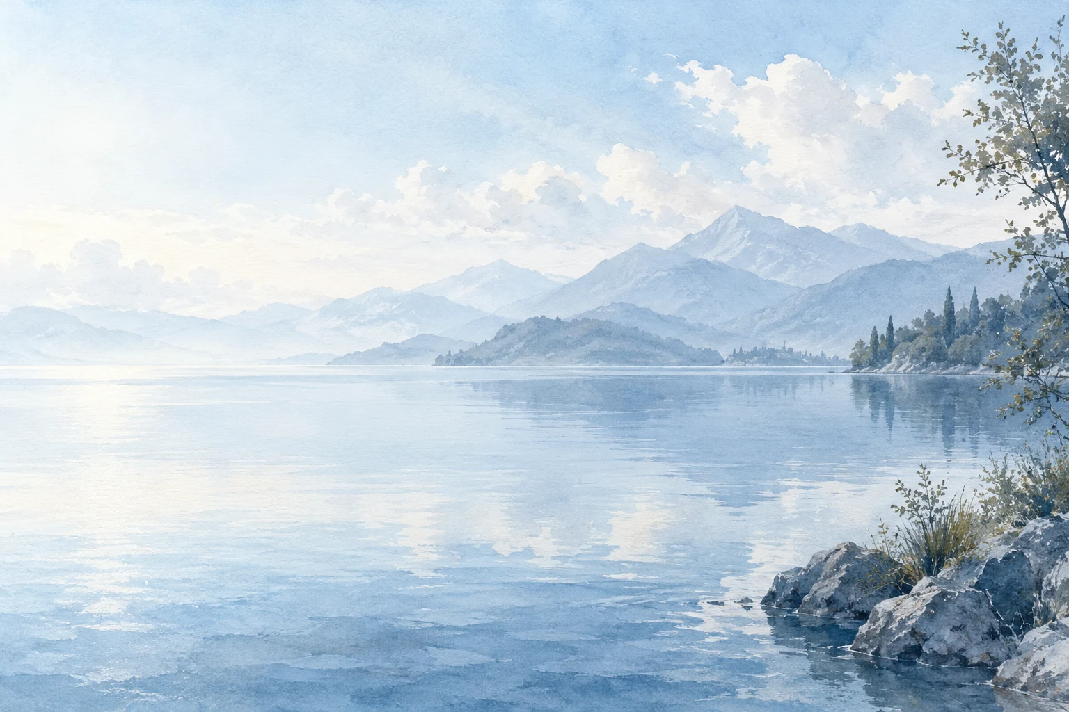 Illustratives Landschaftsmotiv in ruhigen Blautönen
